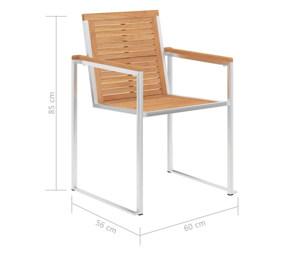 Градински столове, 2 бр., Масивен тик и неръждаема стомана - 8