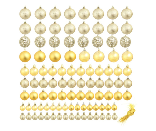Božično novoletne kroglice 100-delni komplet 3/4/6 cm zlate