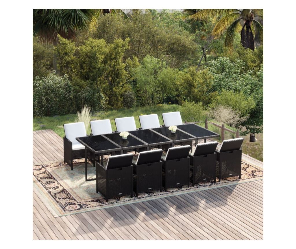 Градински комплект с възглавници 11 части полиратан черен - 4