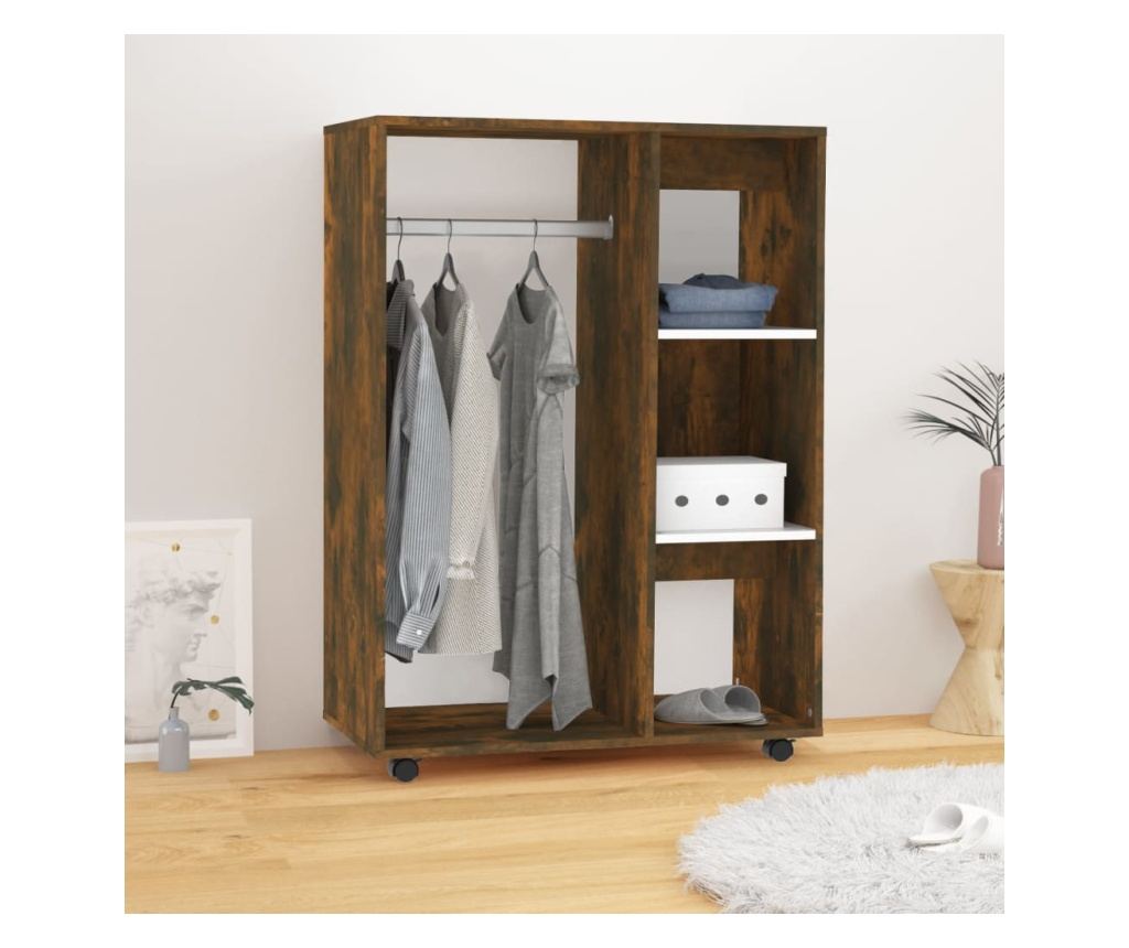 Гардероб, опушен дъб, 80x40x110 см, инженерно дърво - 4