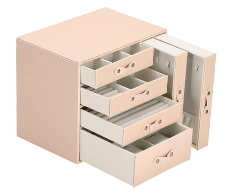 Cutie depozitare si organizare bijuterii, piele ecologica si velur, 26 x 22 x 18 cm, roz