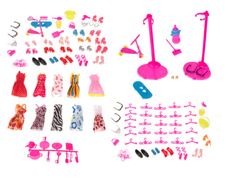 Set 85 haine si accesorii pentru papusi, 3 ani +, Multicolor
