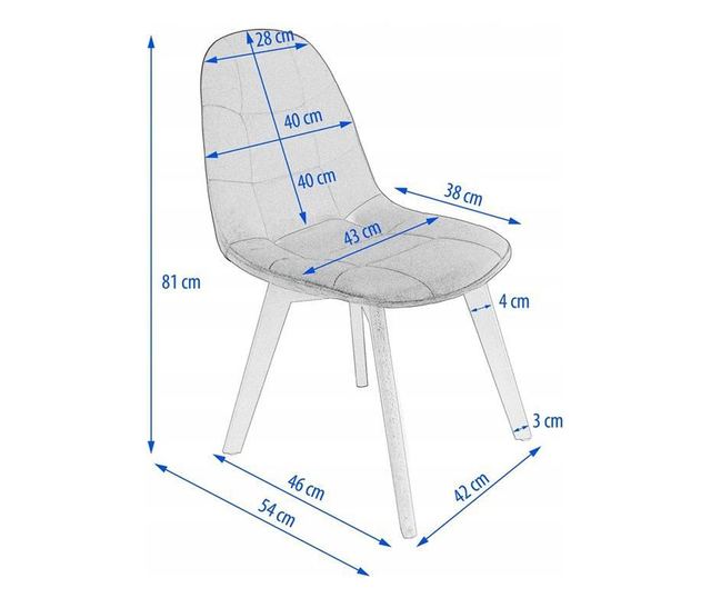 Scaune stil scandinav, catifea si PU, gri, set 4 buc, 43x54x81 cm, Colin