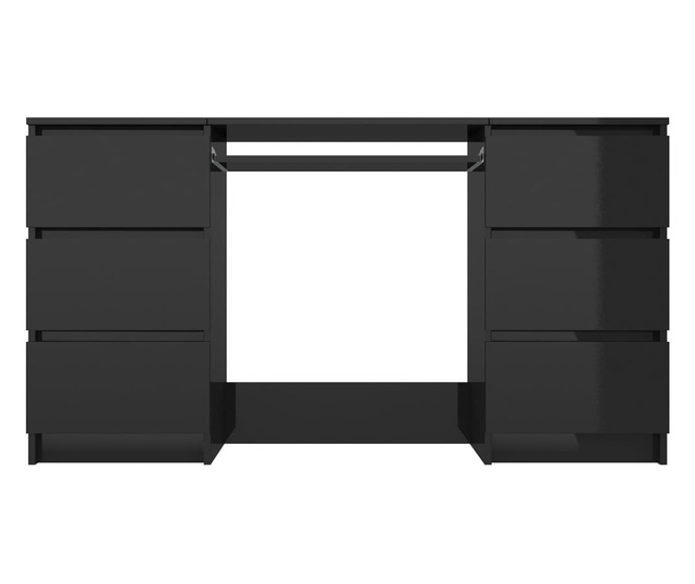 Biurko, wysoki połysk, czarne, 140x50x77 cm, płyta wiórowa