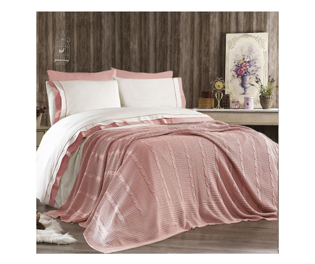 Двоен спален комплект 7 части с 1 плик и одеяло Атлантис розов