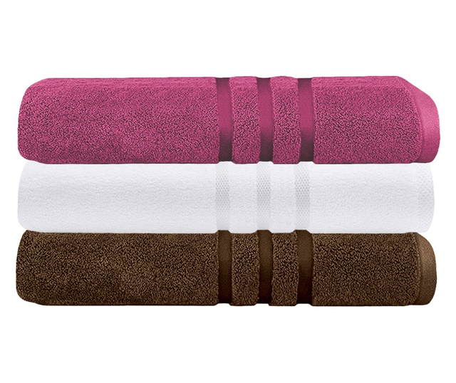 Set 3 prosoape Quasar & Co., Gift Pack, 100% bumbac, 3 x 70 x 140 cm, maro-fucsia