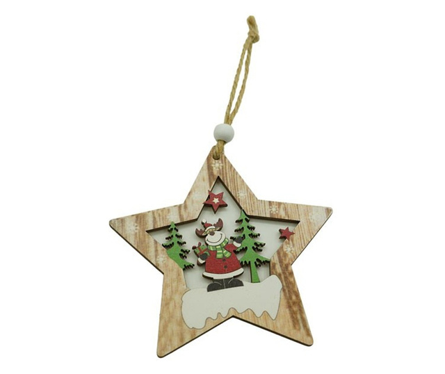 Ornament de brad stea cu ren, Flippy, multicolor, lemn, 9.9 cm