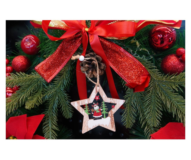Ornament de brad stea cu ren, Flippy, multicolor, lemn, 9.9 cm