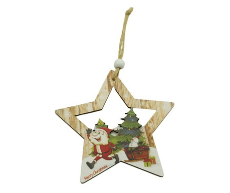 Ornament de brad stea cu Mos Craciun, Flippy, multicolor, lemn, 9.9 cm