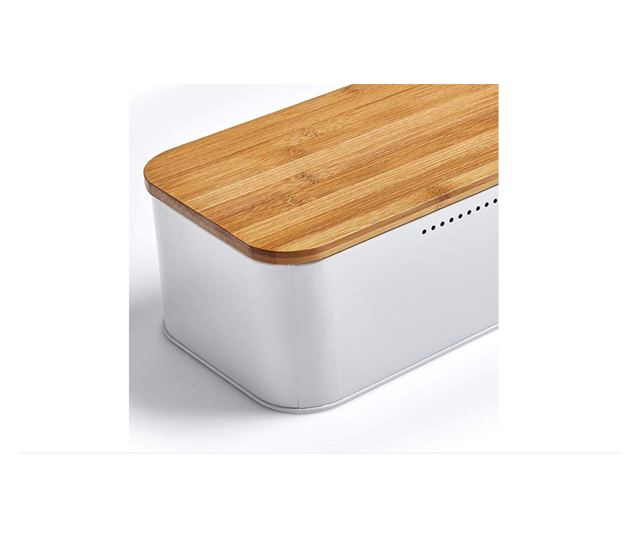 Kutija za kruh limena sa poklopcem bambus, bijela 31 x 18 x 12,5 cm 25370, Zeller