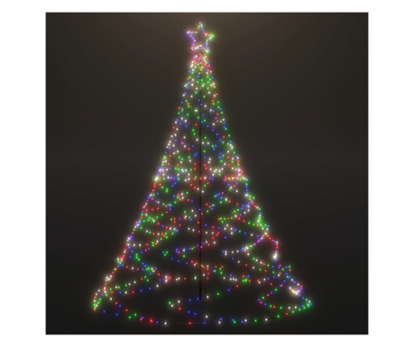 Коледно дърво с метален стълб, 500 LED, цветно, 3 м