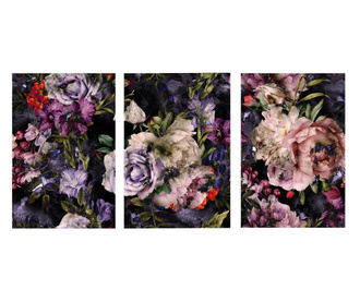 Multivászon nyomtatás 3 db, Abstract Purple Flowers, 30x60cm