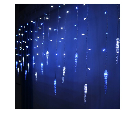 Instalatie luminoasa pentru Craciun, perdea de lumini, cu sloi de gheata, turturi, interconectabila, 3 metri, alb rece cu albast