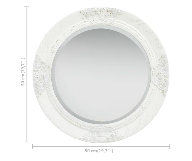 Oglindă de perete în stil baroc, alb, 50 cm