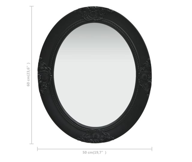 Oglindă de perete în stil baroc, negru, 50 x 60 cm
