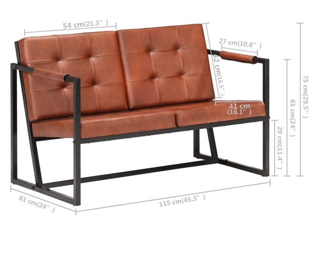 Canapea cu 2 locuri, maro, piele naturala de capra
