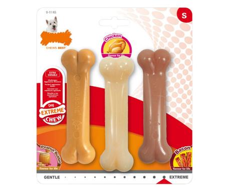 Dog teether Nylabone Extreme Chew Value Pack Bacon Фъстъчено масло Размер S Пиле Найлон (3 pcs)