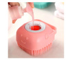 Perie din Silicon Soft cu Recipient pentru Detergent, pentru Spalat Bebelusi si Animale de Companie, 9 x 5 cm, Roz, Original Dea