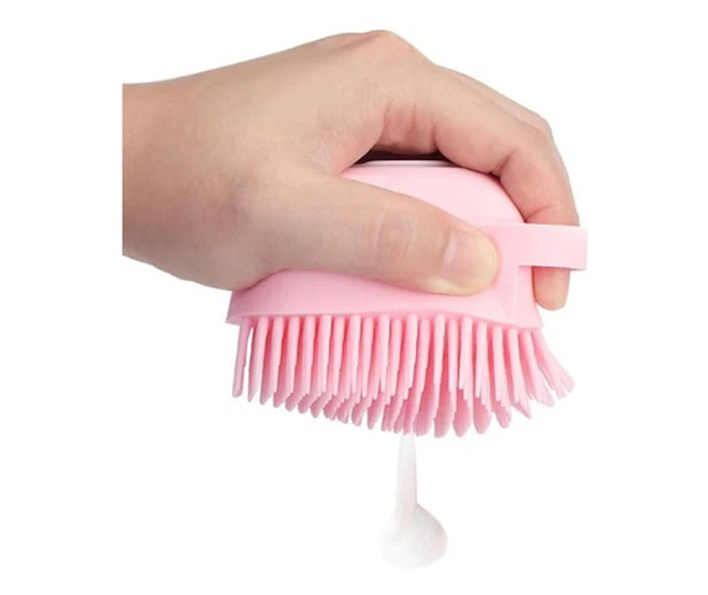 Perie din Silicon Soft cu Recipient pentru Detergent, pentru Spalat Bebelusi si Animale de Companie, 9 x 5 cm, Roz, Original Dea