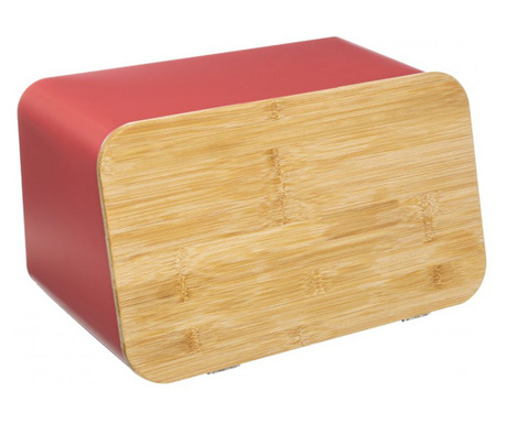 Кутия за хляб, Roshner Red, метал, бамбуков капак, 36,7x18,4xh21,8 cm