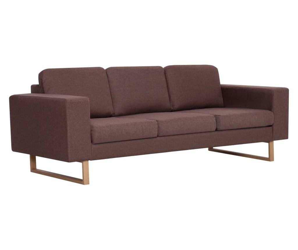 Диван с 3 места, кафяв, текстилна материя - 2