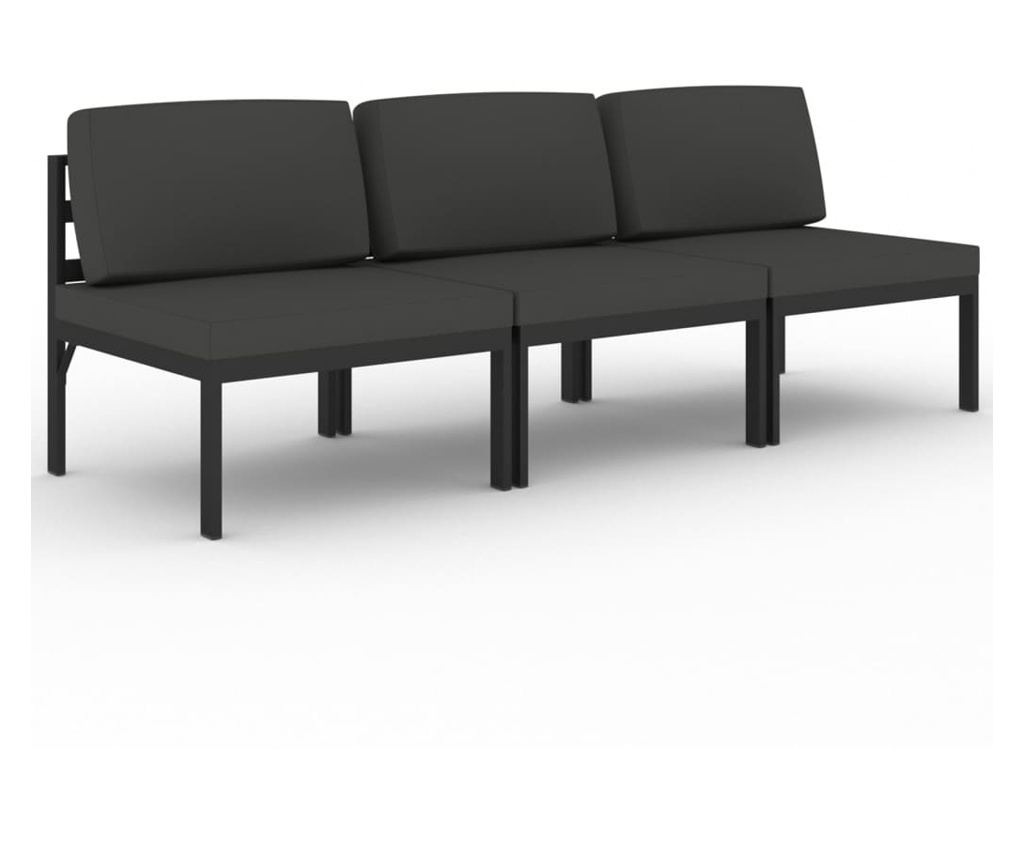 Градински диван за трима души с възглавници, антрацит, алуминий - 2