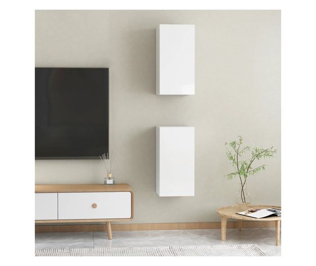 TV komode, 2 kom., ekstra sjajna bijela, 30,5x30x60 cm, iverica