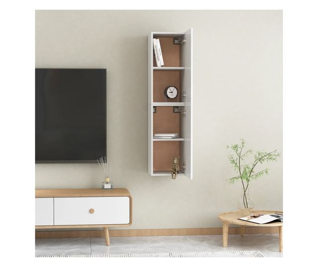 TV komode, 2 kom., ekstra sjajna bijela, 30,5x30x60 cm, iverica