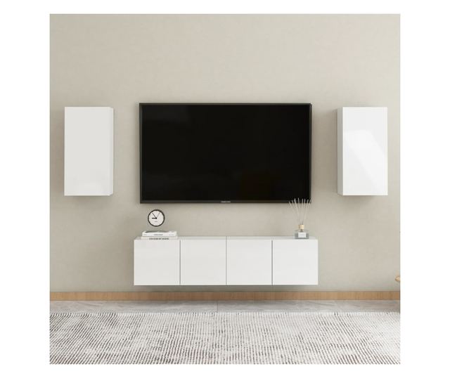 TV komode, 2 kom., ekstra sjajna bijela, 30,5x30x60 cm, iverica