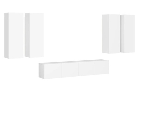 Комплект ТВ шкафове от 6 части, бял, ПДЧ