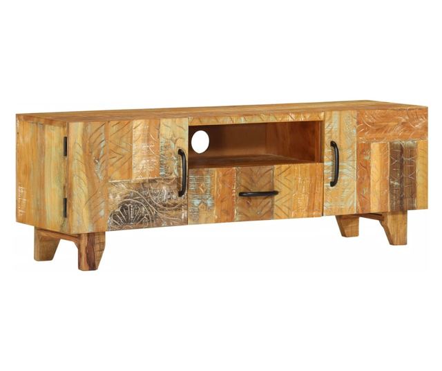 Ručno izrezbareni TV ormarić od obnovljenog drva 120x30x40 cm