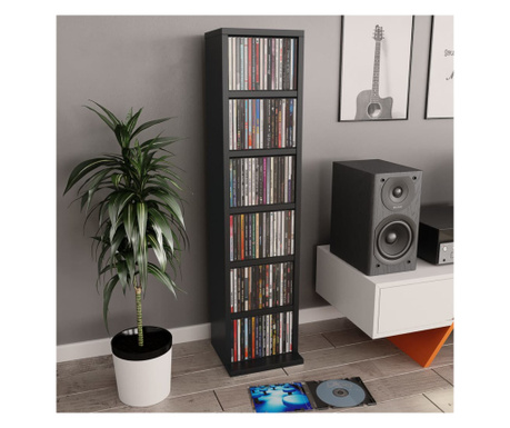 Dulap CD-uri, negru, 21x20x88 cm, lemn compozit