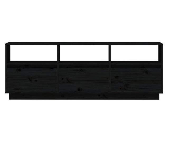 TV komoda, crna, 140x37x50 cm, masivno borovo drvo