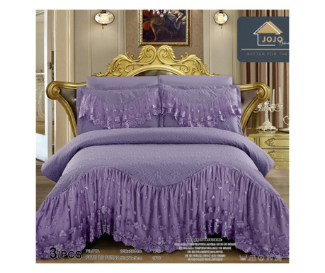 Комплект покривки за легло с волани, обикновен, фин памук, двойно легло, 3 части, лилав, CVJ-28