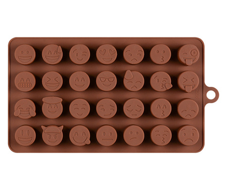Forma din Silicon pentru Ciocolata de Casa, Bomboane, Jeleuri sau Cuburi de Gheata, 28 Emoticoane, 21 x 10 x 1 cm, Original Deal
