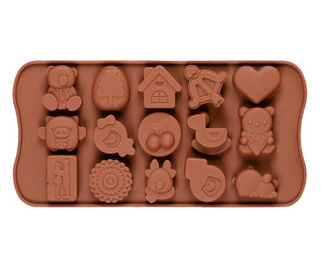Forma din Silicon pentru Praline din Ciocolata, Bomboane, Jeleuri sau Cuburi de Gheata, Multiple Simboluri, 21 x 10 x 1 cm, Orig