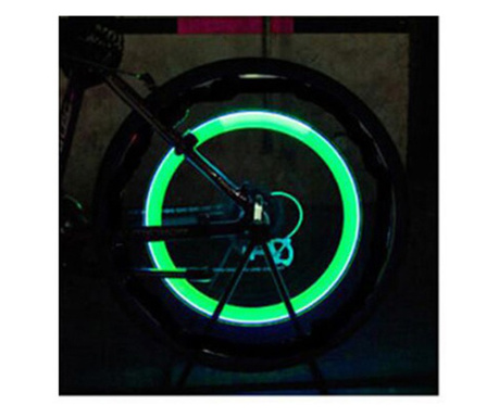 Set 2 Lumini LED cu Ventil si Baterii pentru Roata Cauciuc, Compatibil cu Bicicleta, Masina sau Motocicleta, Verde, Original Dea