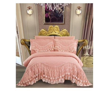 Комплект покривки за легло с волани, обикновени, двойно легло, 3 части, фин памук, прахообразно розово, CVJ-17
