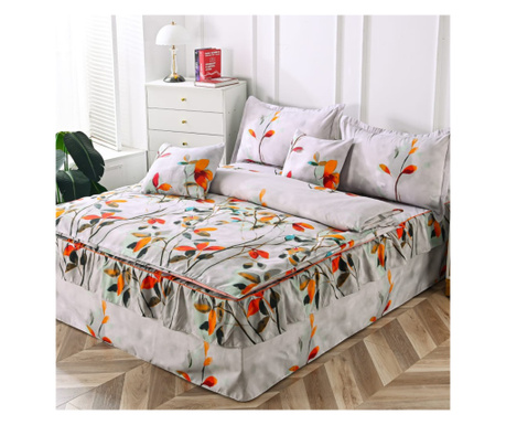 Комплект спално бельо с волани, фин памук, 6 части, двойно легло, оранжево сиво, FNVP-20