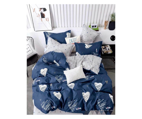 Комплект спално бельо от фин сатен, 4 части, единично легло, бели сърца