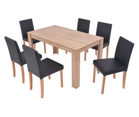 Jedilna miza in stoli 7 delni komplet umetno usnje hrast črn