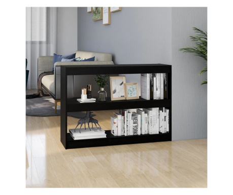 Bibliotecă/Separator cameră, negru, 100x30x71,5 cm, lemn de pin