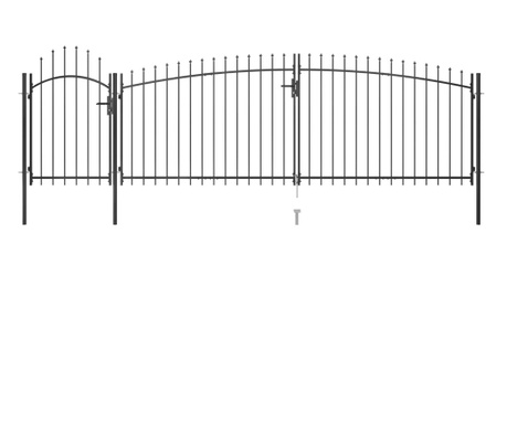 Poartă gard pentru grădină cu vârf suliță, negru, 5 x 2 m