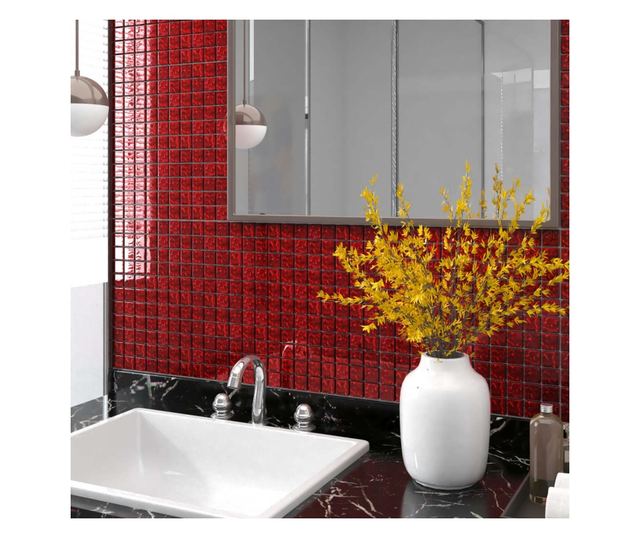 Placi mozaic autoadezive 11 buc. rosu 30x30 cm sticla