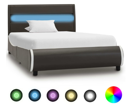 Rama łóżka z LED, antracytowa, sztuczna skóra, 90 x 200 cm