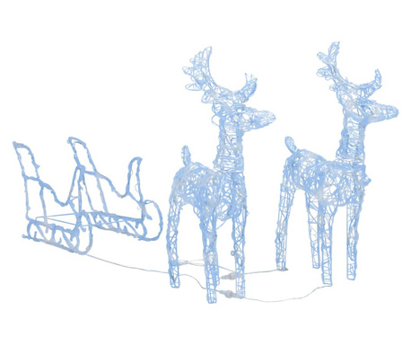 Коледна украса северни елени с шейна 160 LED 130 см акрил
