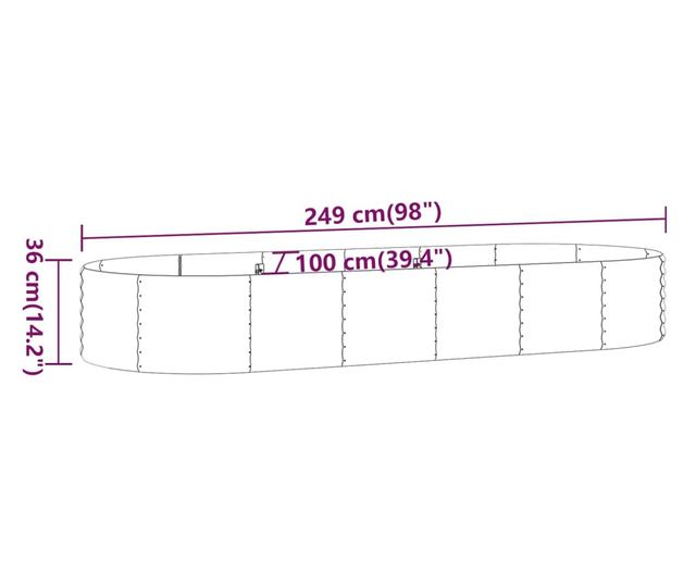 Зелена градинска саксия 249x100x36 см прахово боядисана стомана