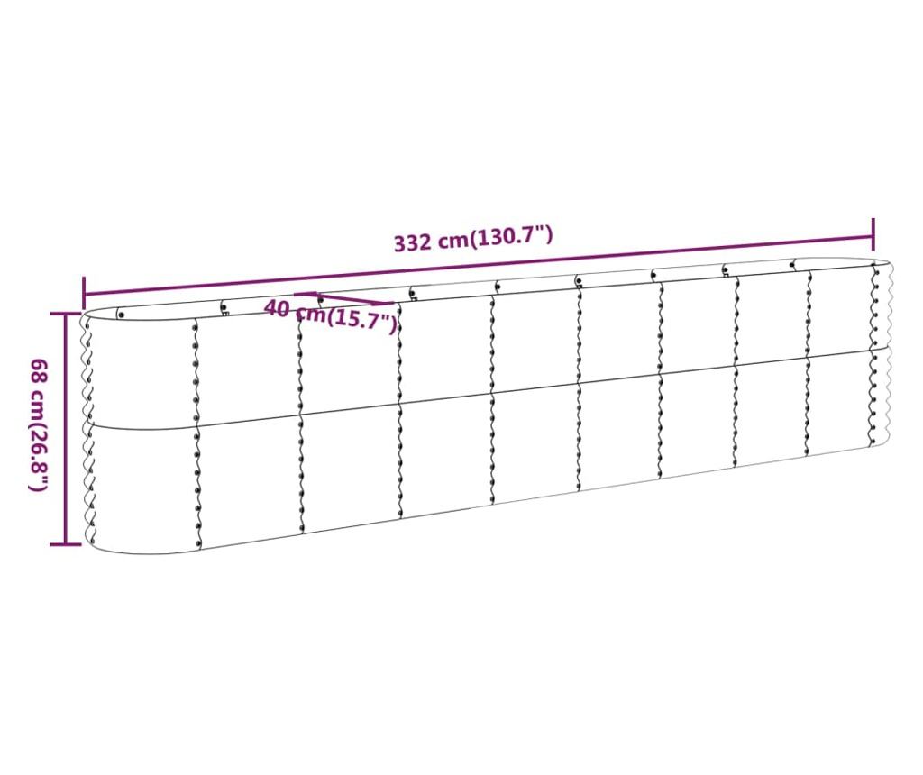 Кафява градинска саксия 332x40x68 см прахово боядисана стомана - 6