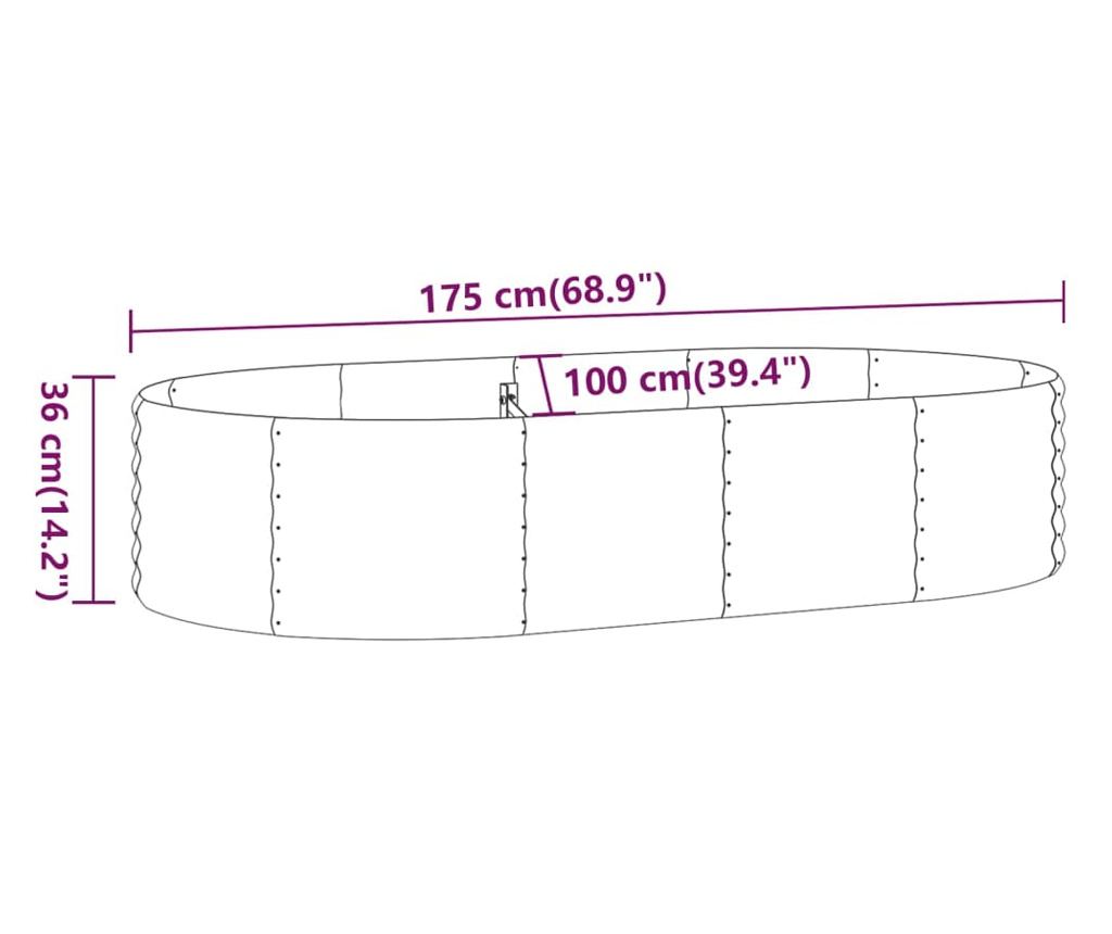 Градинска саксия кафява 175x100x36 см прахово боядисана стомана - 6