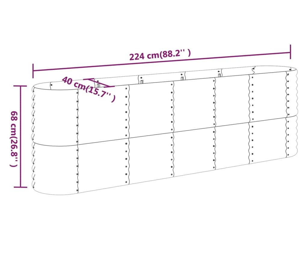 Кафява градинска саксия 224x40x68 см прахово боядисана стомана - 6